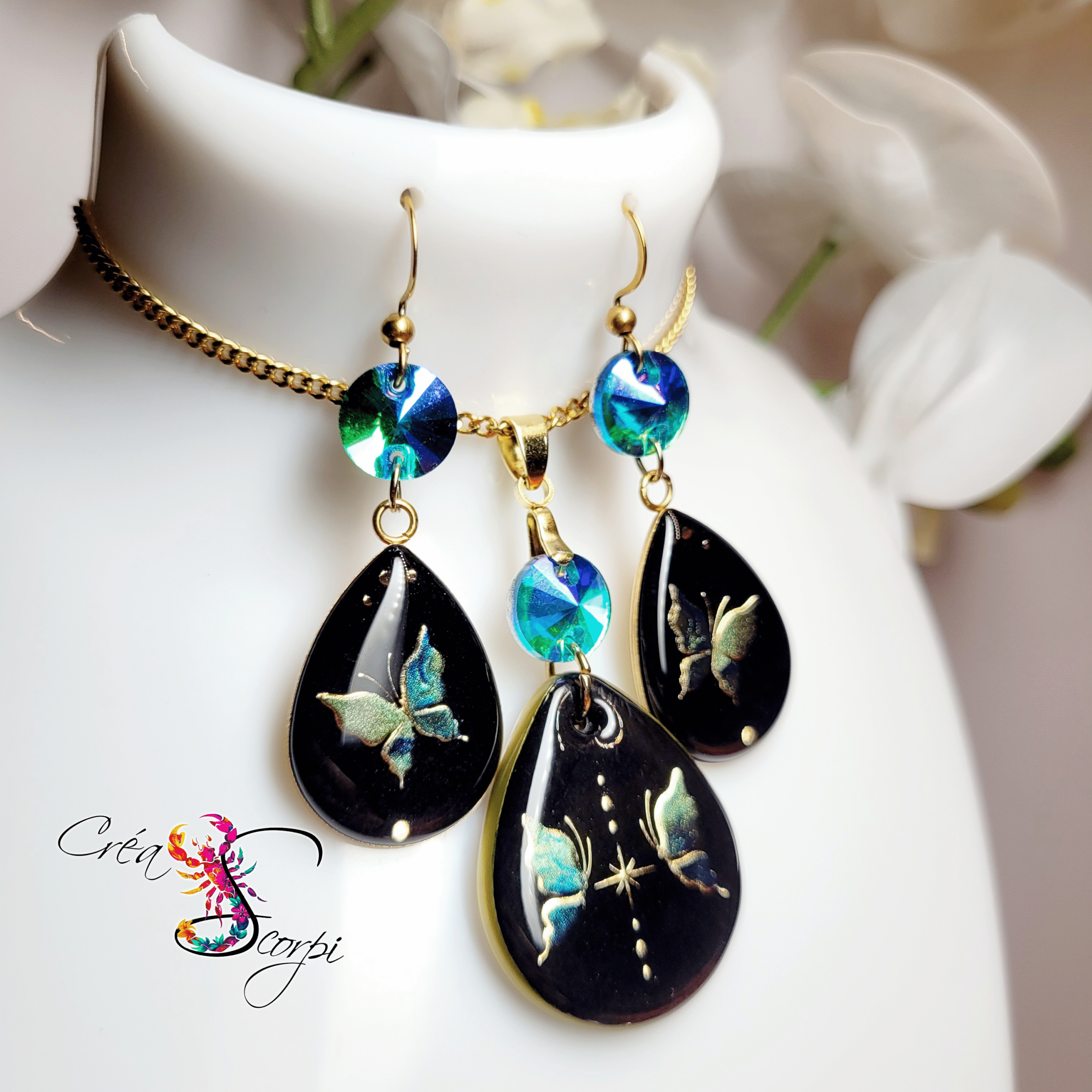 Parure Papillon Mystique Noire et Turquoise – Image 3
