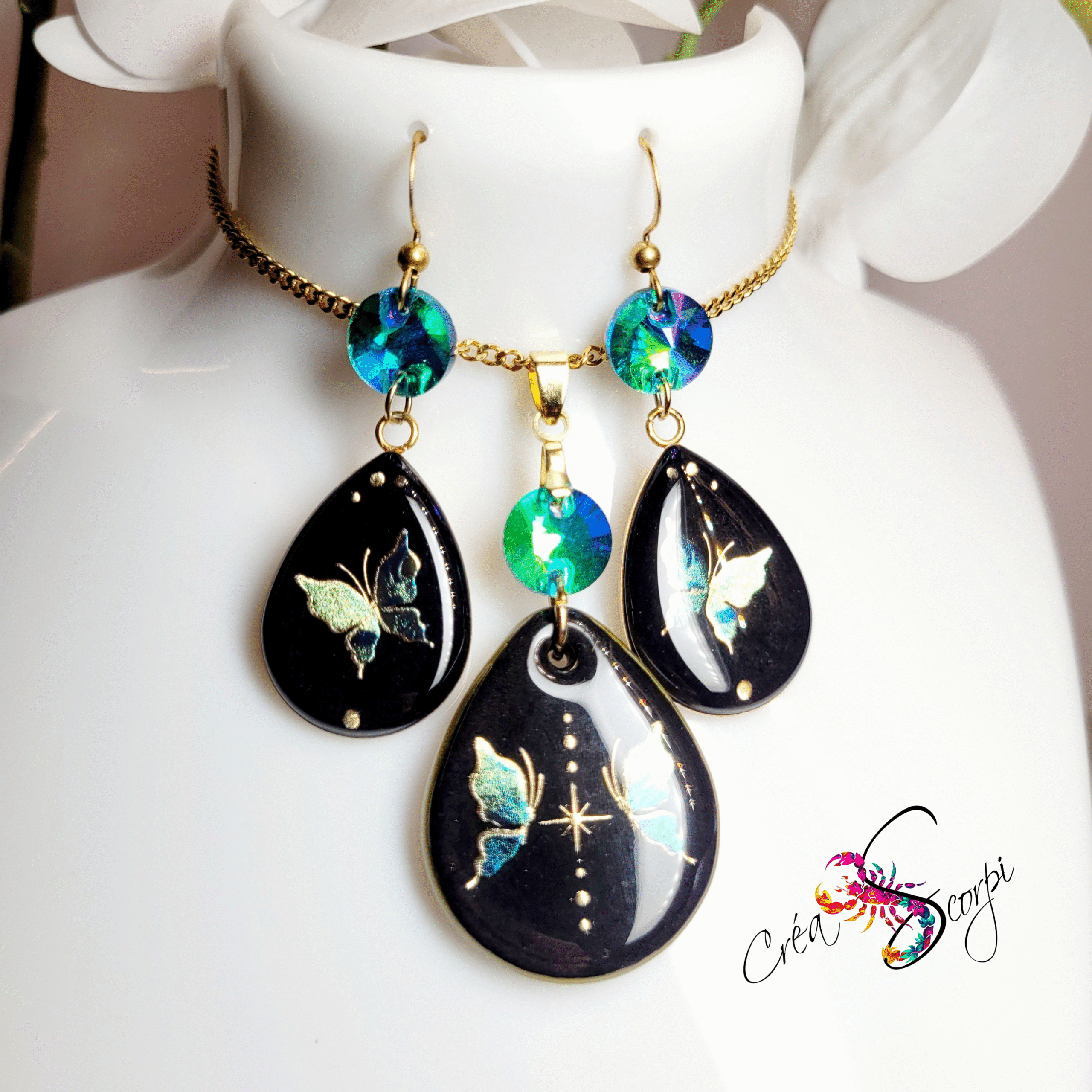 Parure Papillon Mystique Noire et Turquoise – Image 4