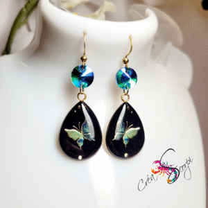 Boucles d'Oreilles "Papillon Mystère Noir et Turquoise"