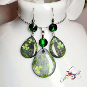 Parure Trèfle Scintillante Grise et Verte
