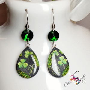 Boucles d'oreilles "Trèfle Scintillant Gris et Vert"