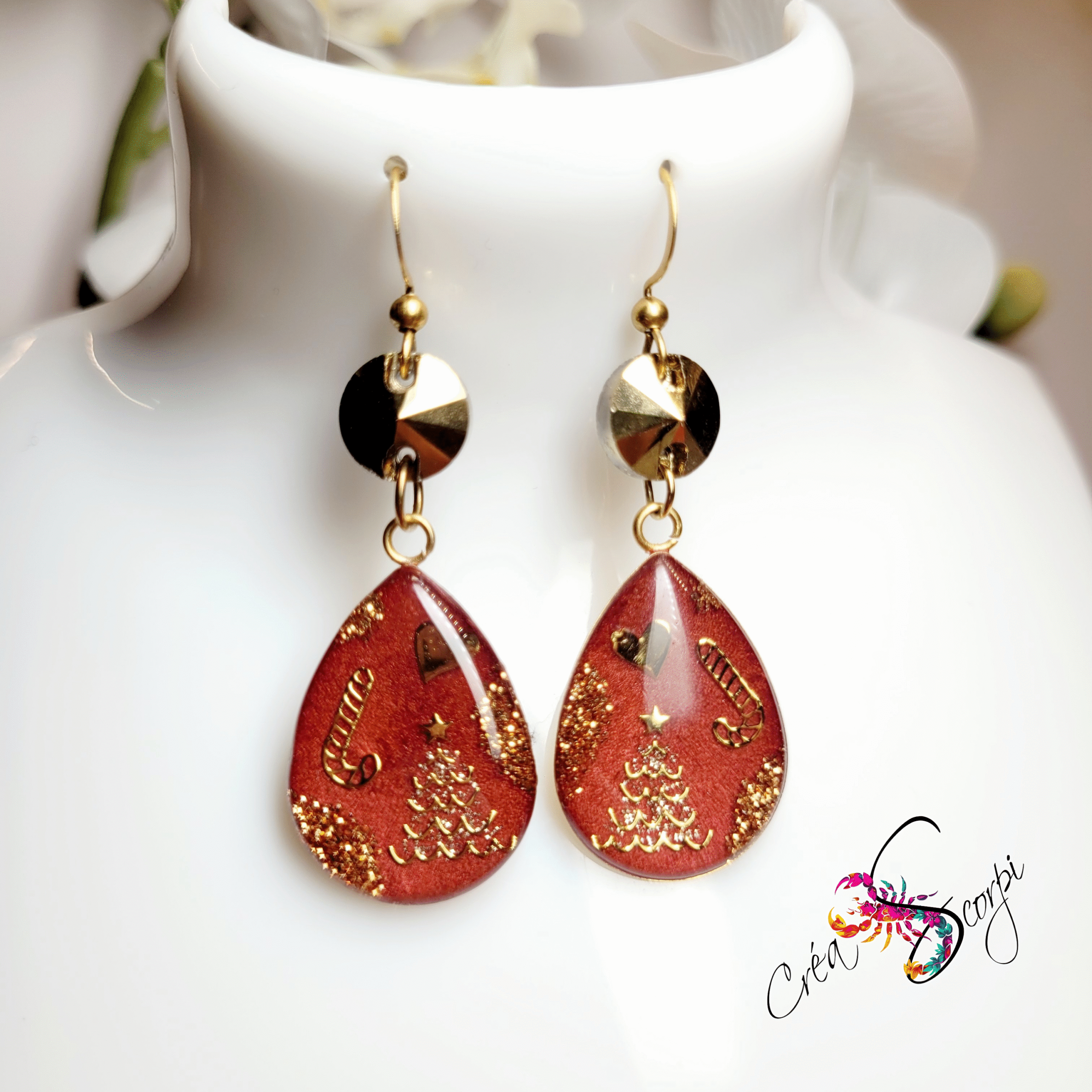 Boucles d'oreilles "Noël Enchanté Rouge et Or" – Image 3
