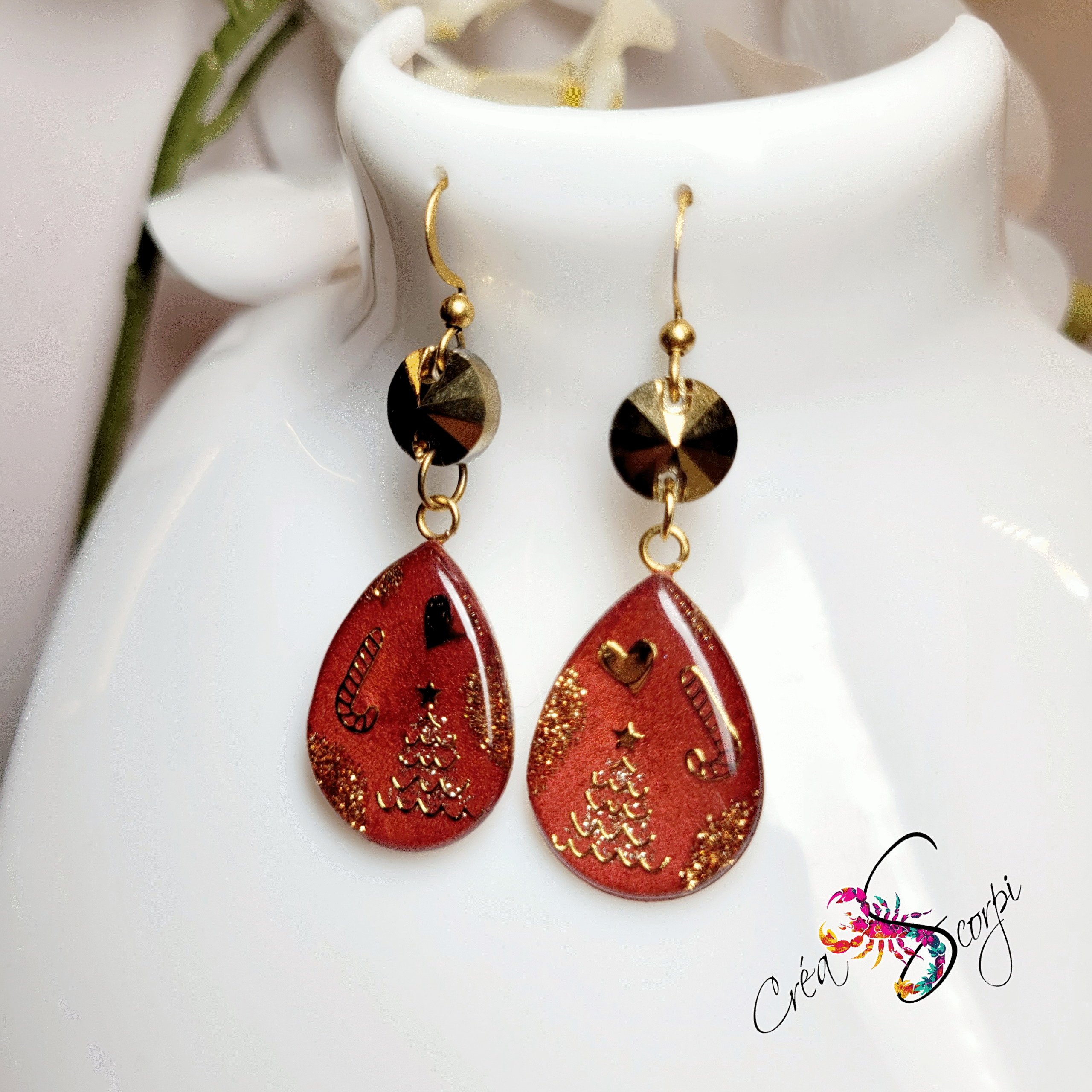 Boucles d'oreilles "Noël Enchanté Rouge et Or" – Image 2