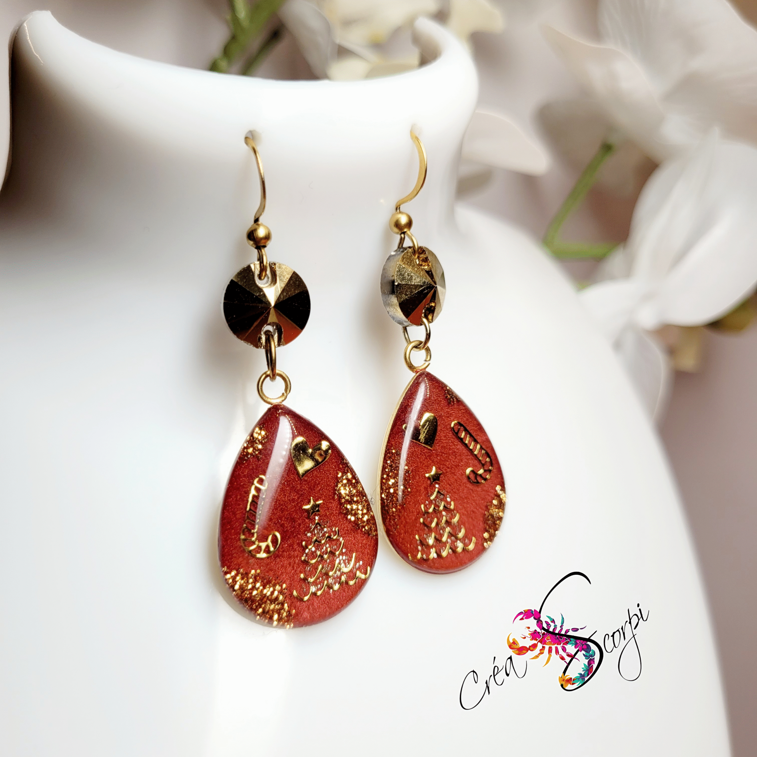 Boucles d'oreilles "Noël Enchanté Rouge et Or" – Image 4