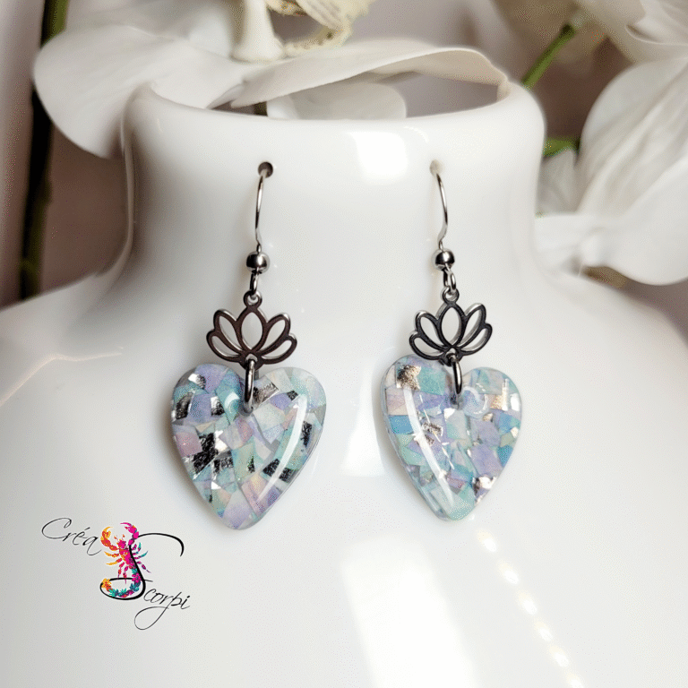 Boucles d'Oreilles "Cœur de Lotus Givré"