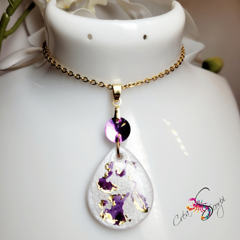 Collier Florale Abstraite Violet et Or