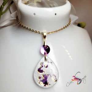 Collier Florale Abstraite Violet et Or