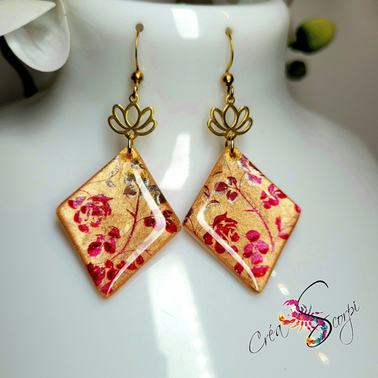 Boucles d'Oreilles Losanges "Fleurs Écarlates"