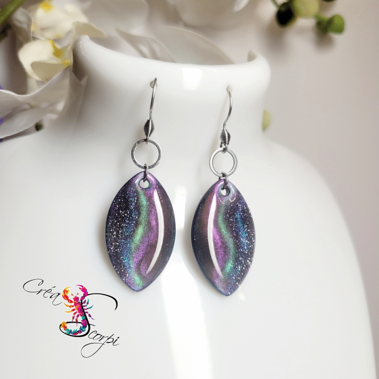Boucles d'oreilles Aurore Boréale Verte et Rose Étoilé