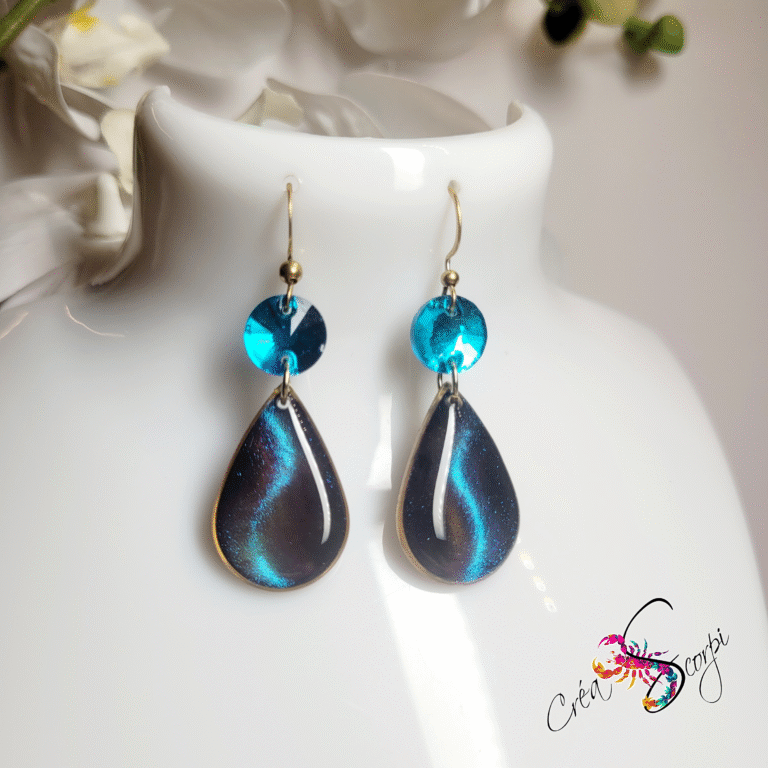 Boucles d'Oreilles "Aurore Boréale Bleue"