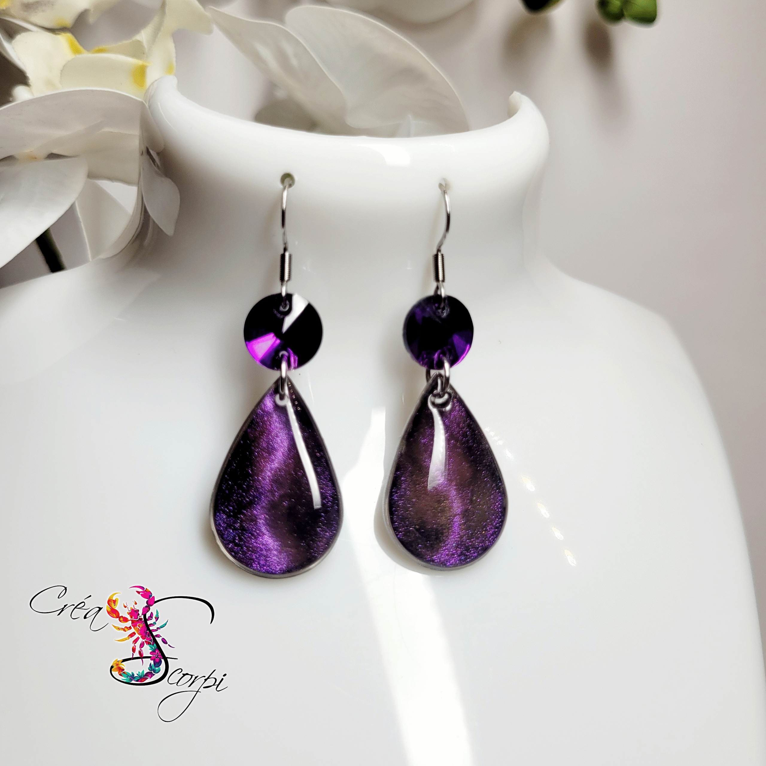 Boucles d'Oreilles "Aurore Boréale Violette"