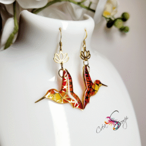 Boucles d'oreilles "Colibris Orange Rouge"