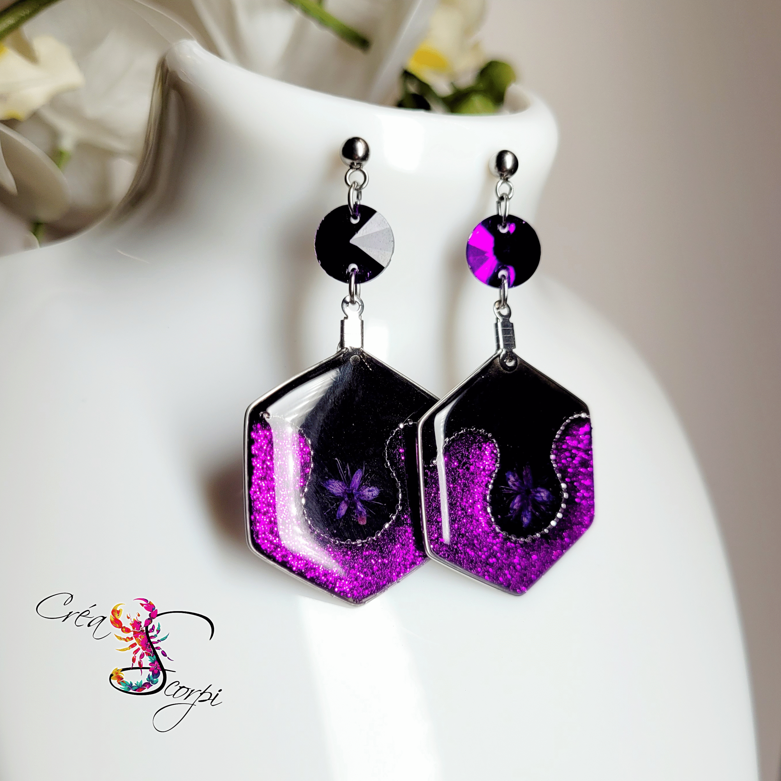Boucles d'oreilles "Étoiles Pourpres de l'Hexagone" – Image 3