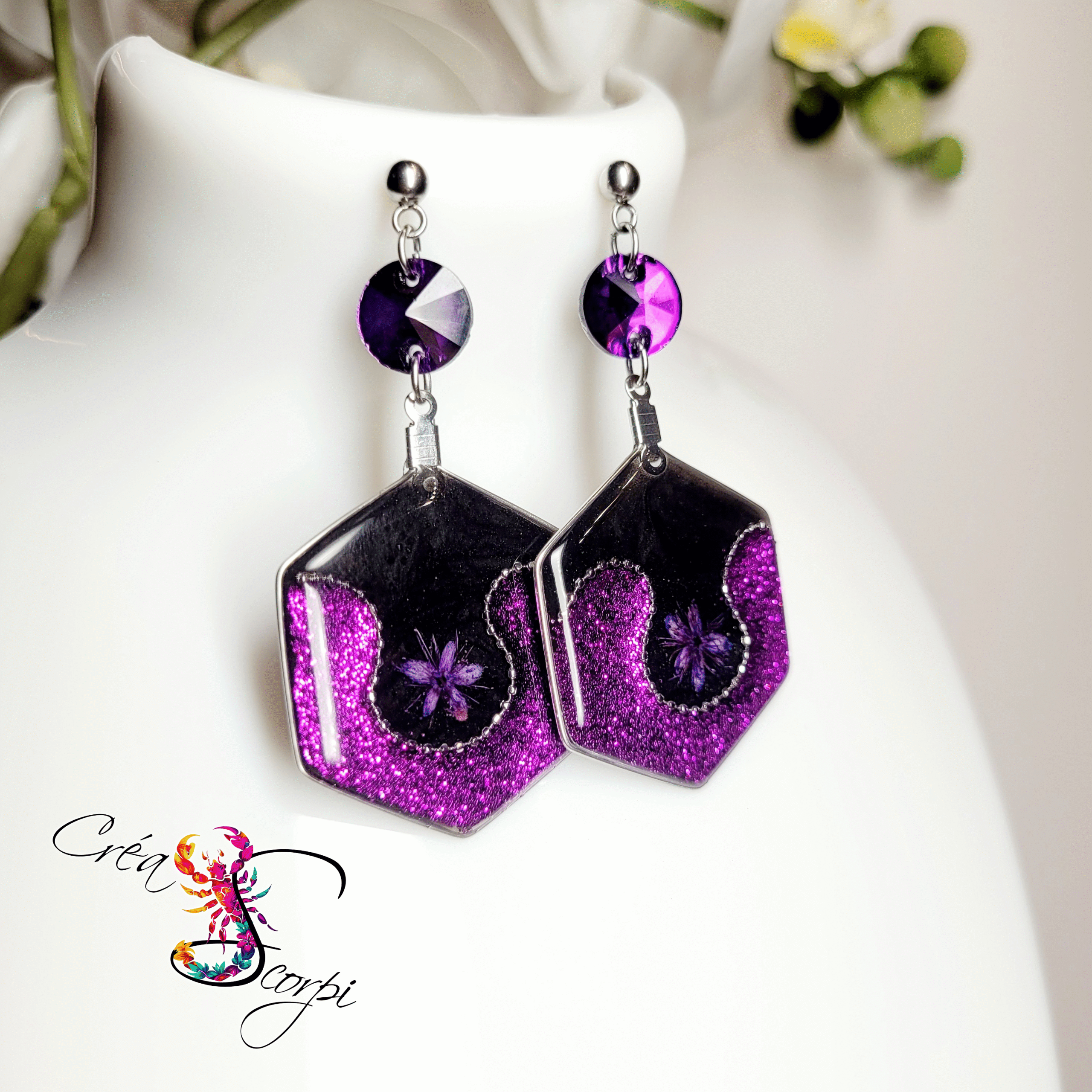 Boucles d'oreilles "Étoiles Pourpres de l'Hexagone" – Image 4