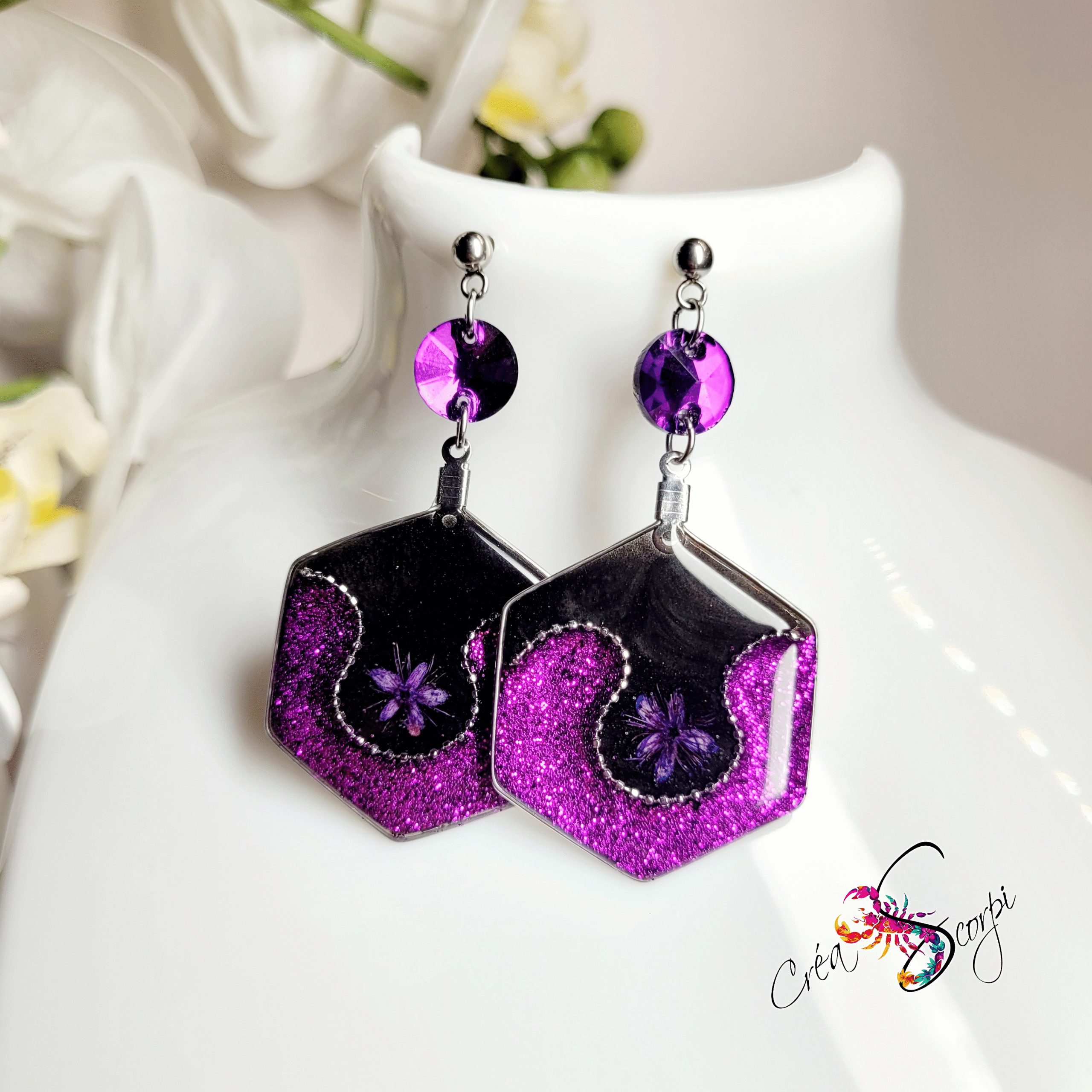 Boucles d'oreilles "Étoiles Pourpres de l'Hexagone"