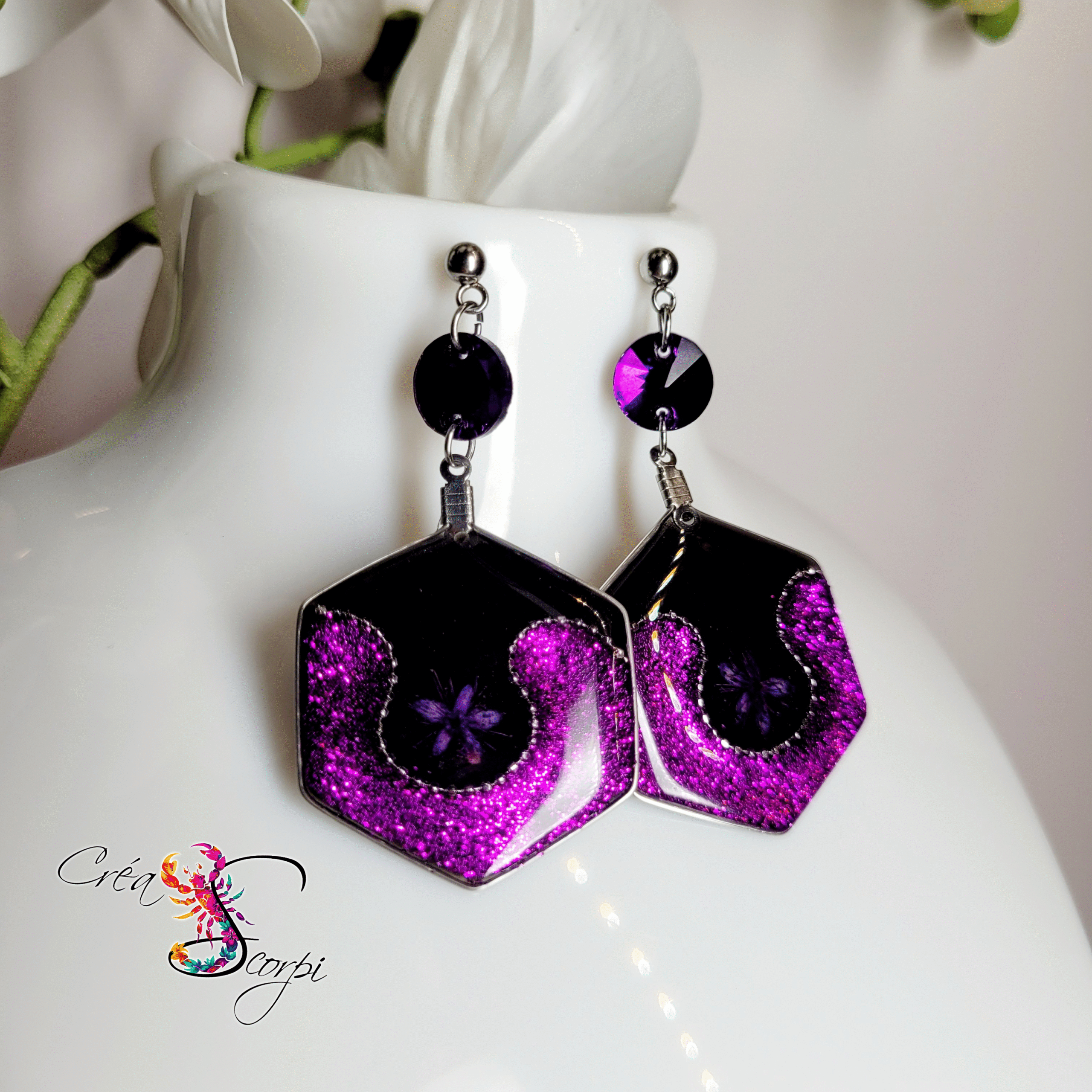 Boucles d'oreilles "Étoiles Pourpres de l'Hexagone" – Image 2