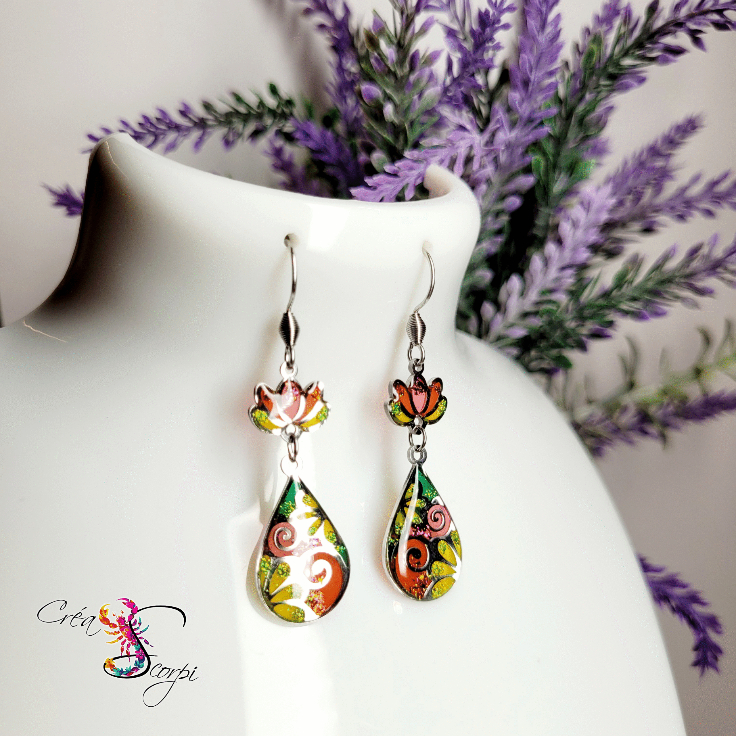 Boucles d'Oreilles "Gouttes Vibrantes du Lotus" – Image 4