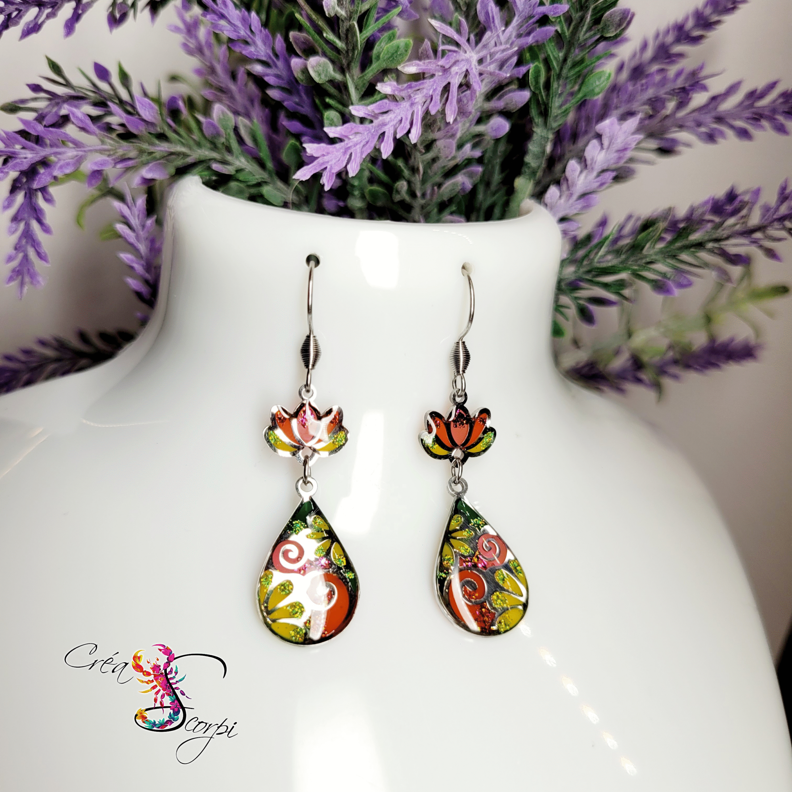 Boucles d'Oreilles "Gouttes Vibrantes du Lotus" – Image 2