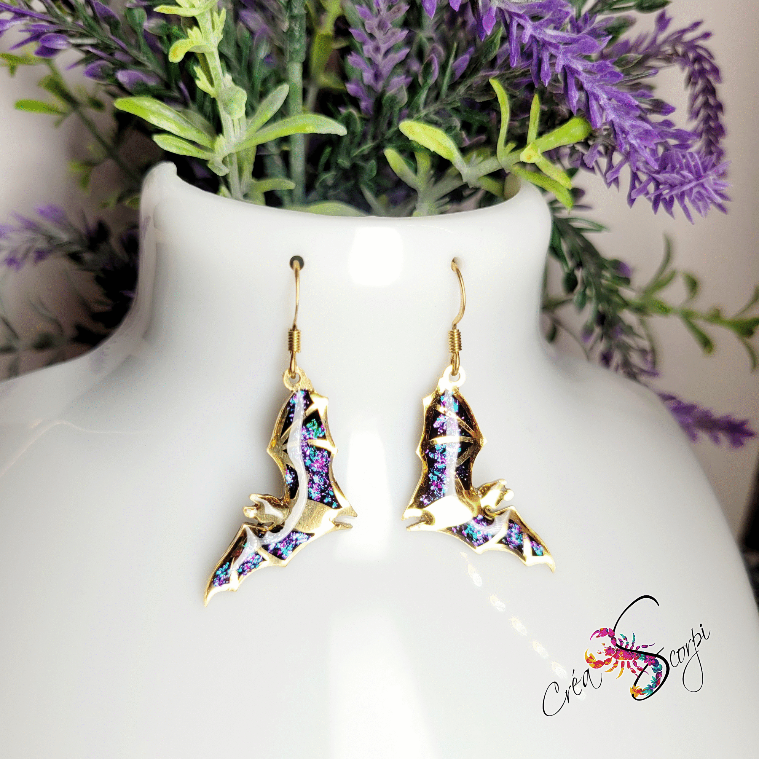 Boucles d'Oreilles Chauve-Souris Nocturne Holographique