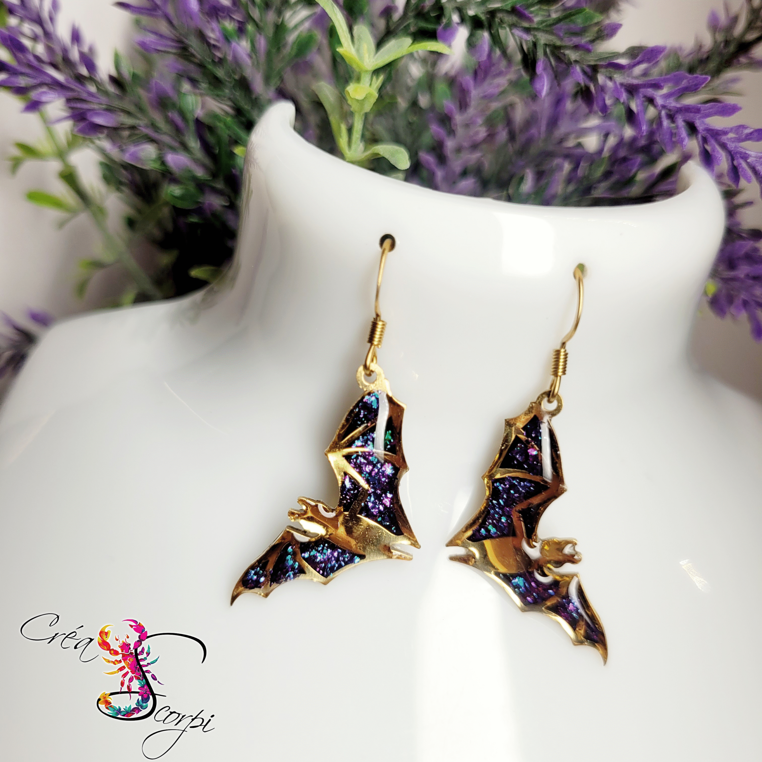 Boucles d'Oreilles Chauve-Souris Nocturne Holographique – Image 2