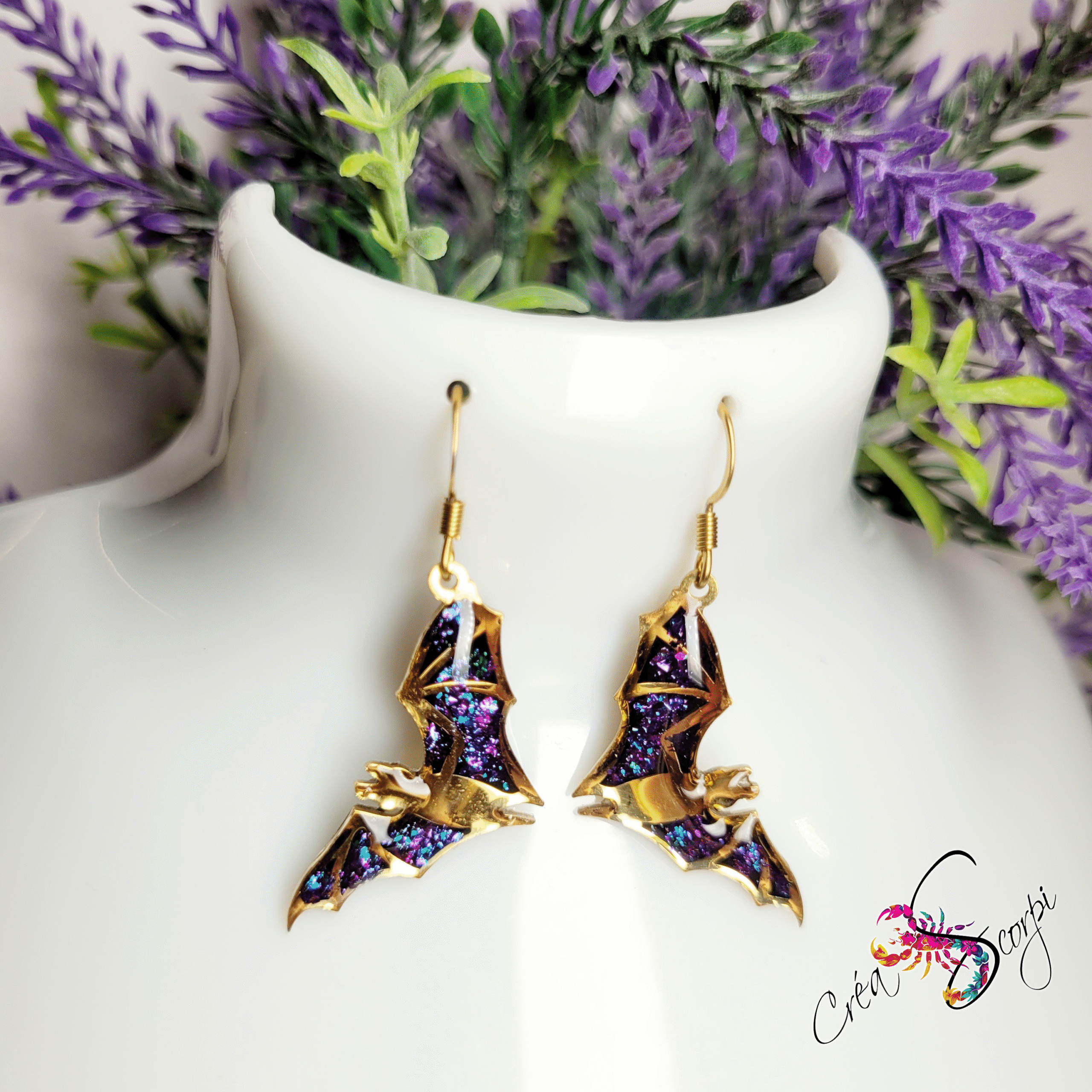 Boucles d'Oreilles Chauve-Souris Nocturne Holographique – Image 4