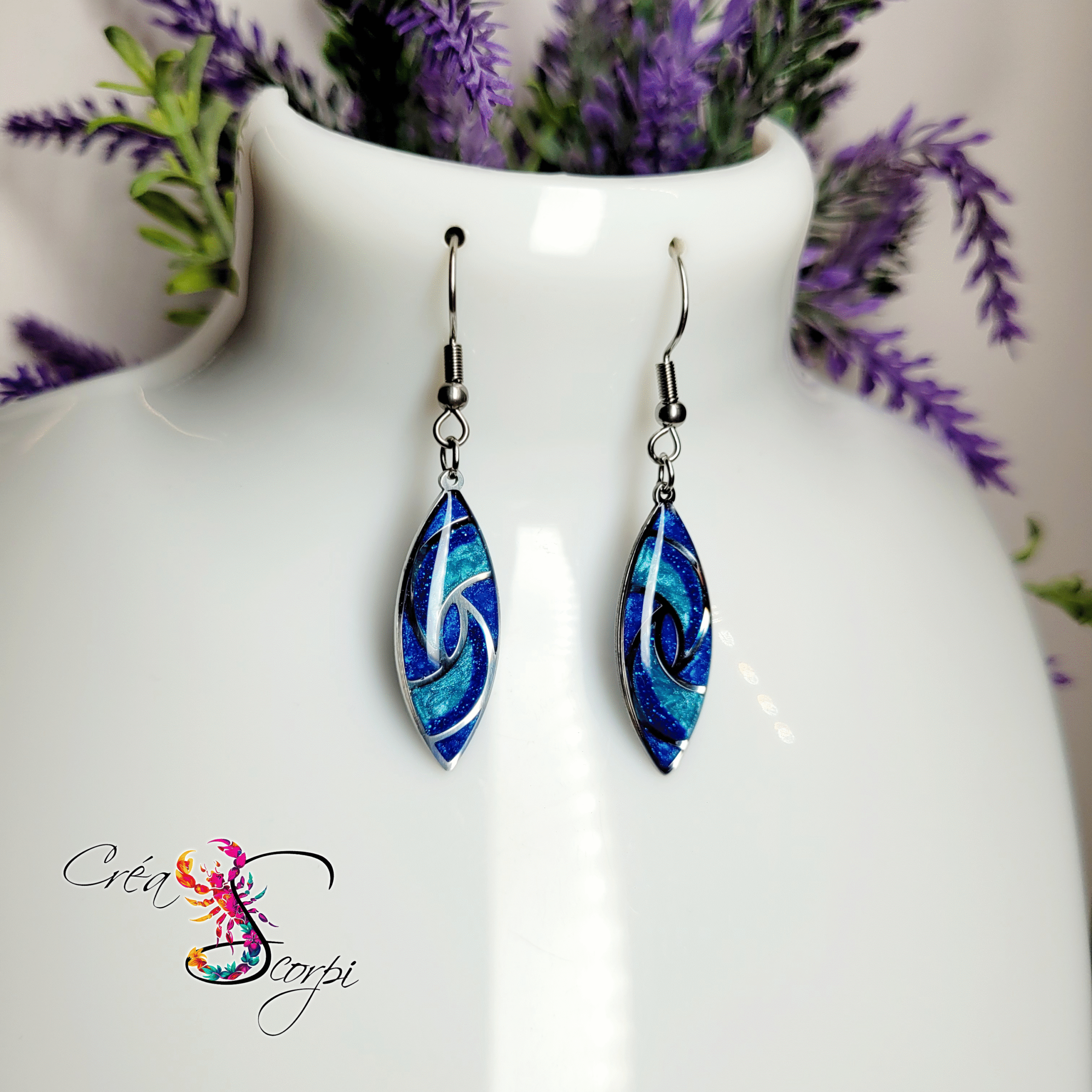 Boucles d'Oreilles Pendantes "Ovale Aqua Marine" – Image 2
