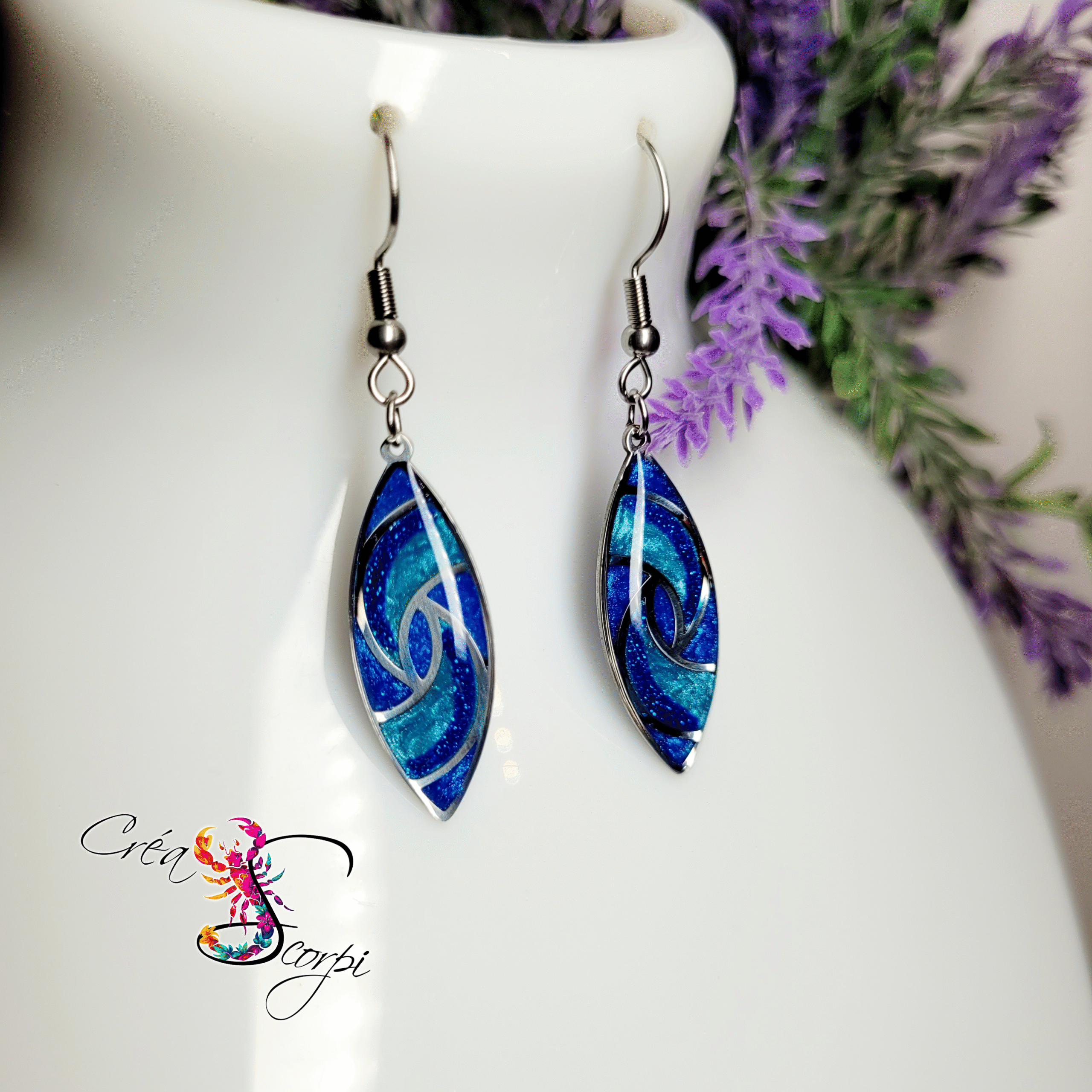 Boucles d'Oreilles Pendantes "Ovale Aqua Marine" – Image 4