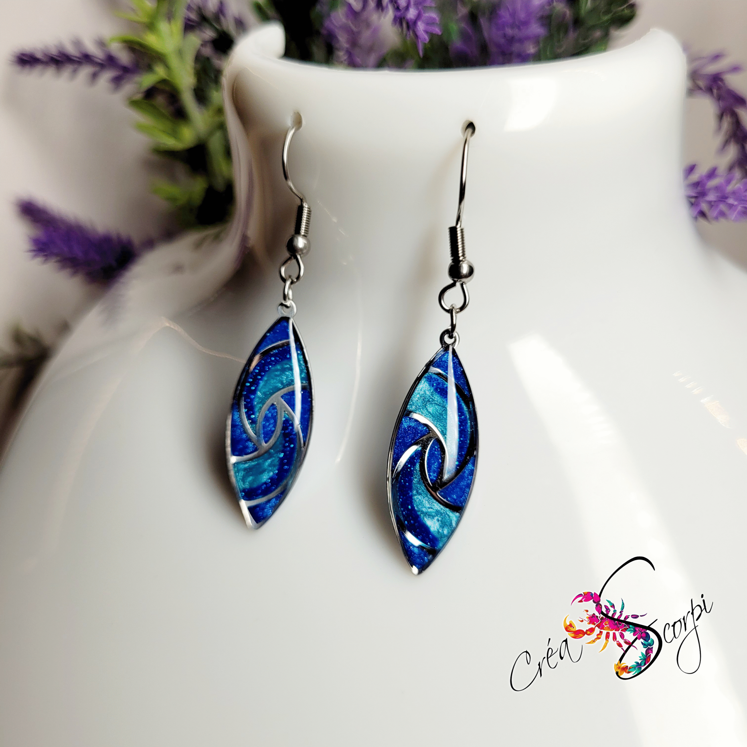 Boucles d'Oreilles Pendantes "Ovale Aqua Marine" – Image 3