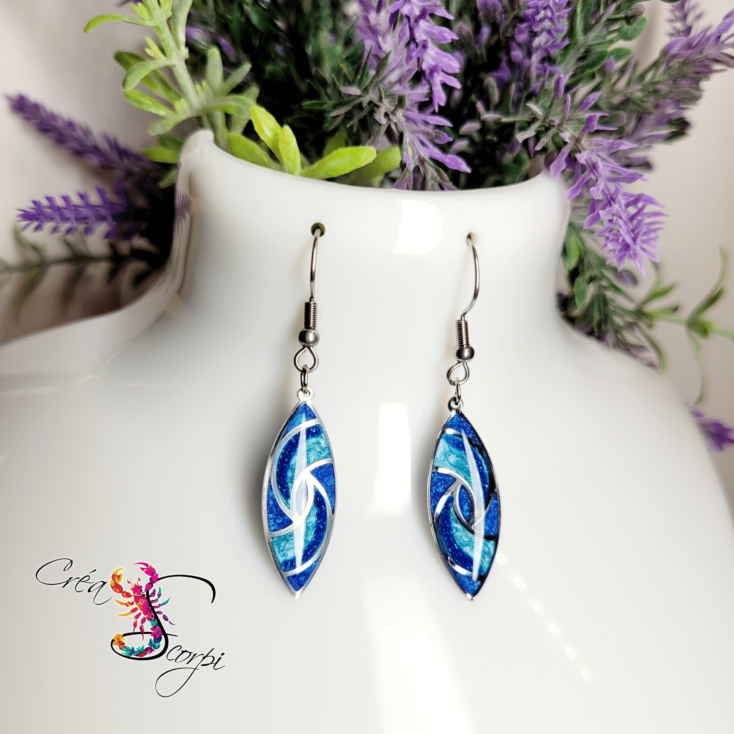 Boucles d'Oreilles Pendantes "Ovale Aqua Marine"
