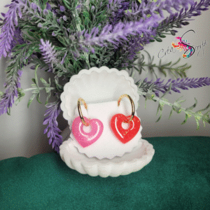 Boucles d’Oreilles Créoles Coeur Thermosensible — Résine Scintillante et Acier Inoxydable doré rose rouge