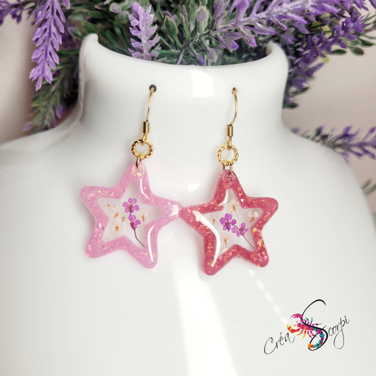 Boucles d'Oreilles Étoiles Fleuries - Thermochromiques Roses et Fleurs Séchées 🌸✨