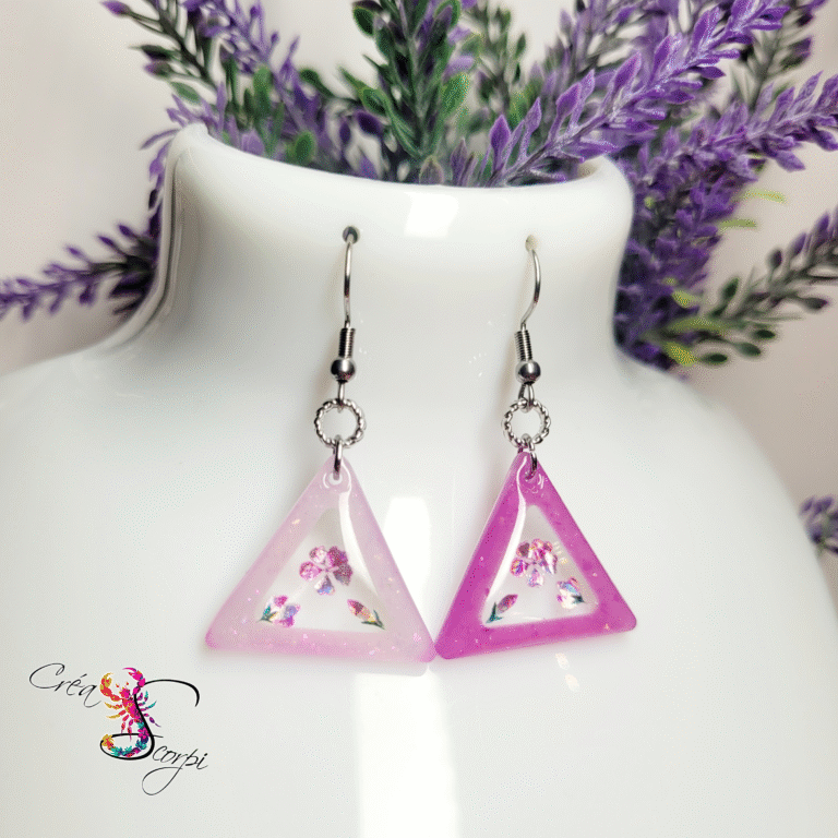 Boucles d'Oreilles Triangles Géométriques - Thermochromiques Roses et Fleurs 3D 🔺💖