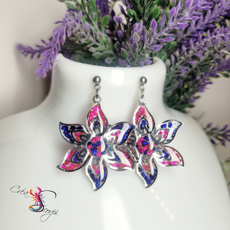 Boucles d'oreilles pendantes Fleur "Éclat Tropical"