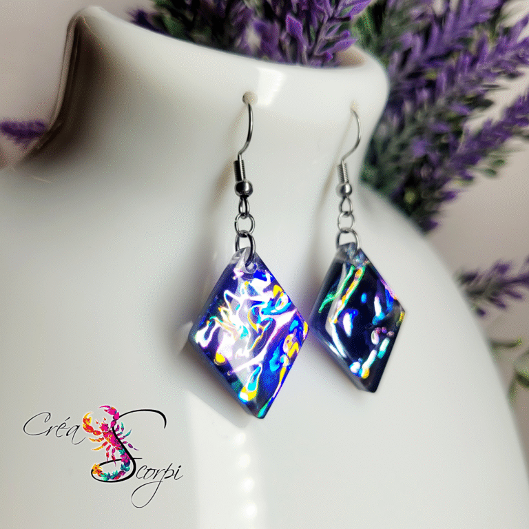 Boucles d'Oreilles Pendantes Losange "Nuit Étoilée"