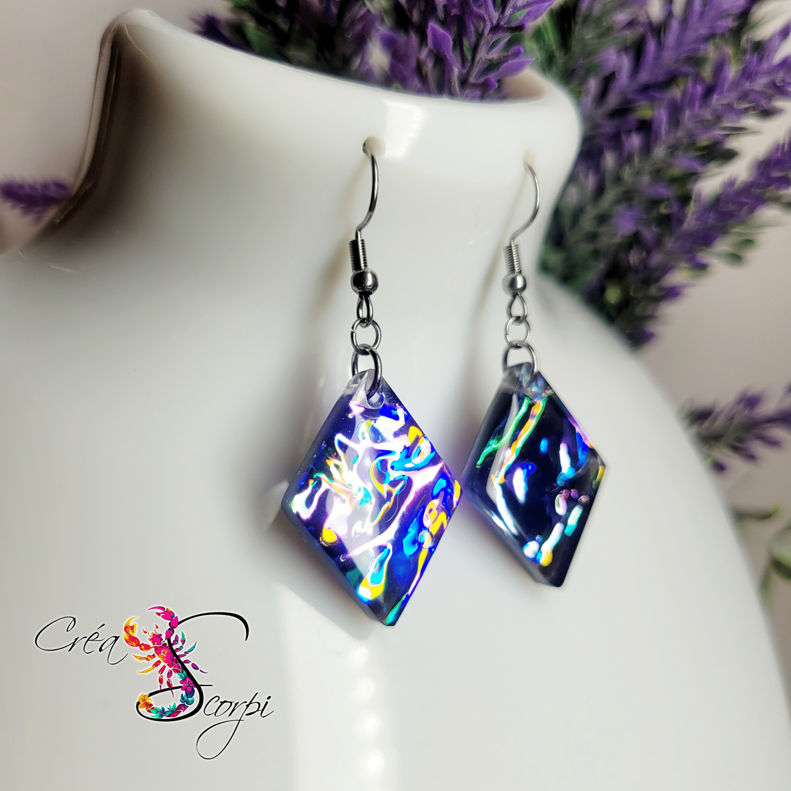 Boucles d'Oreilles Pendantes Losange "Nuit Étoilée"
