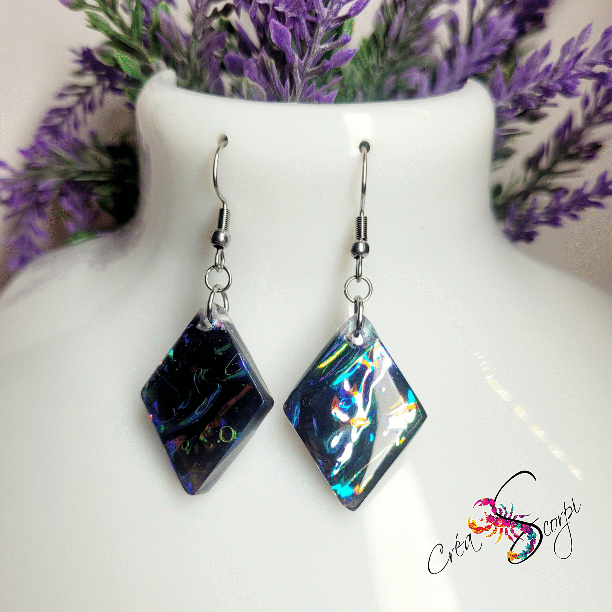 Boucles d'Oreilles Pendantes Losange "Nuit Étoilée" – Image 4