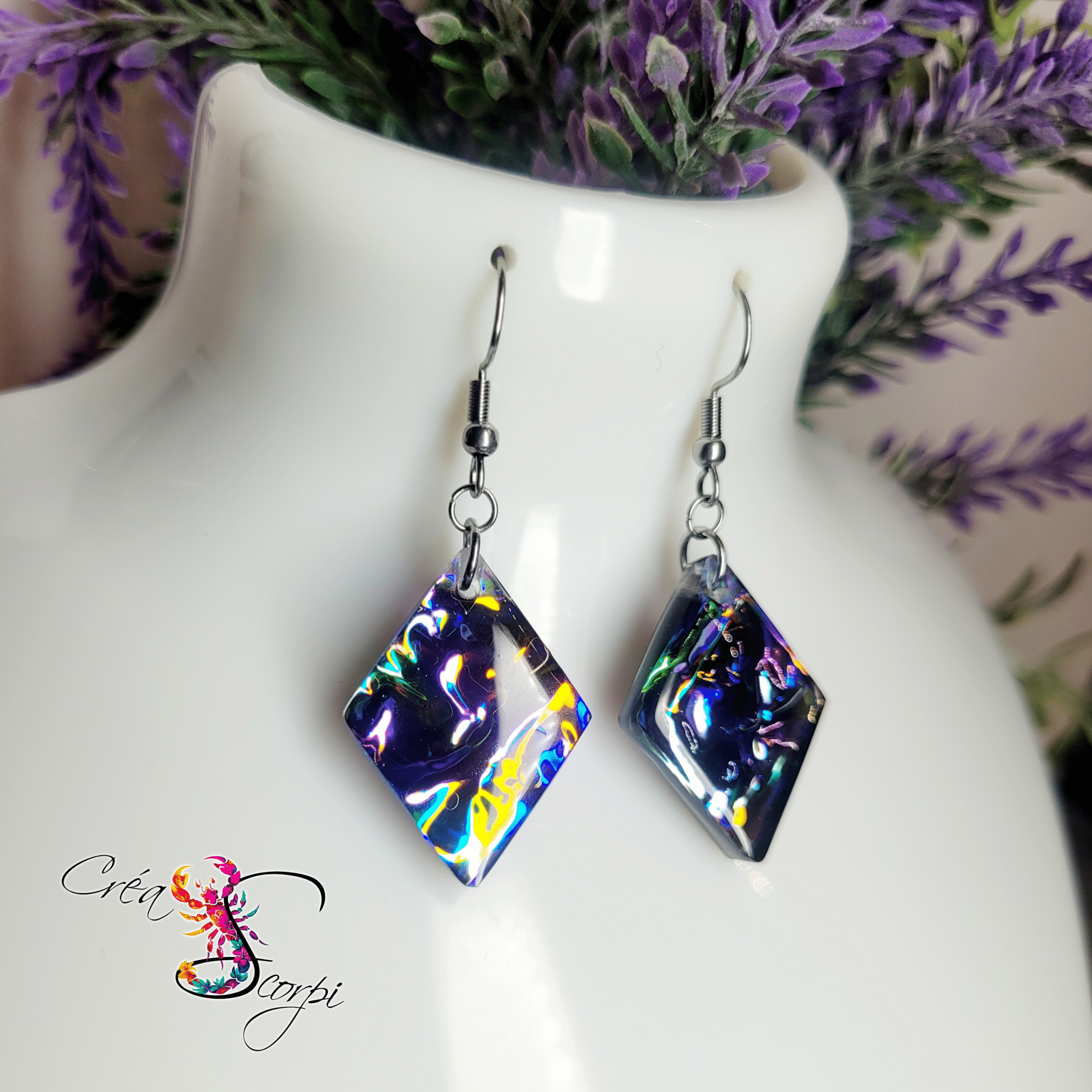 Boucles d'Oreilles Pendantes Losange "Nuit Étoilée" – Image 2