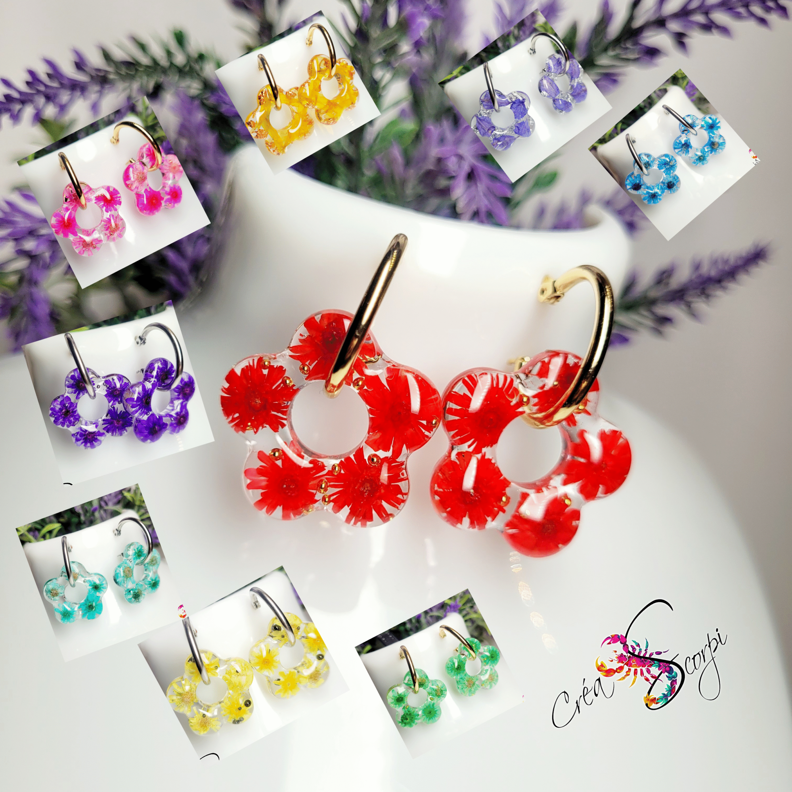 Créoles Pendants "Pampilles Fleuries - Collection Couleurs"