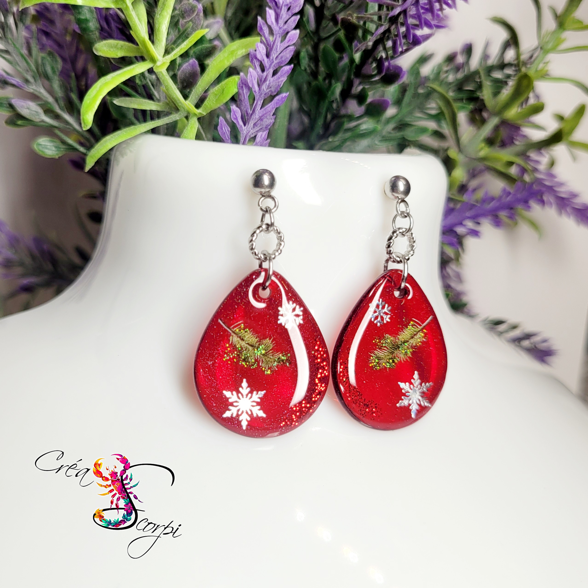 Boucles d'Oreilles Gouttes de Noël "Esprit Hivernal"