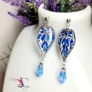 Boucles d'oreilles pendantes "Feuillage Bleu"
