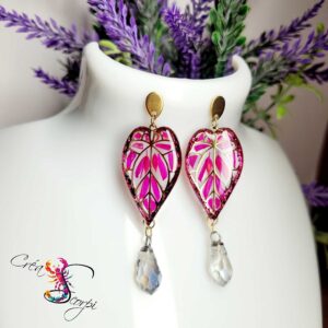 Boucles d'oreilles pendantes "Feuillage Fuchsia"