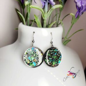 Boucles d'oreilles Arbre de Vie - Reflets de Coquillages Émeraude Sauvage